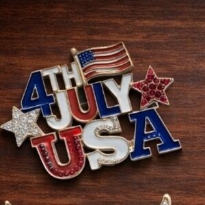 Golden Toned, Mint Colorful Crystal 4th Of July Brooch